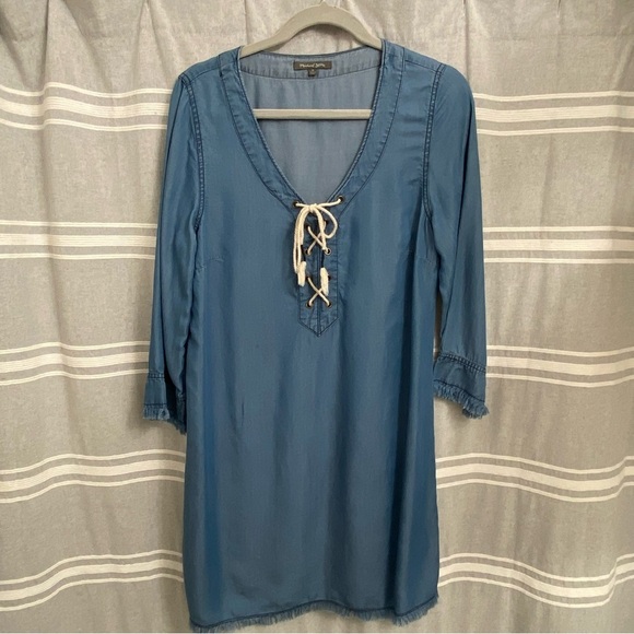 MICHEAL STARS / Blue Chambray 3/4 Sleeve Dress Size M - Picture 1 of 9